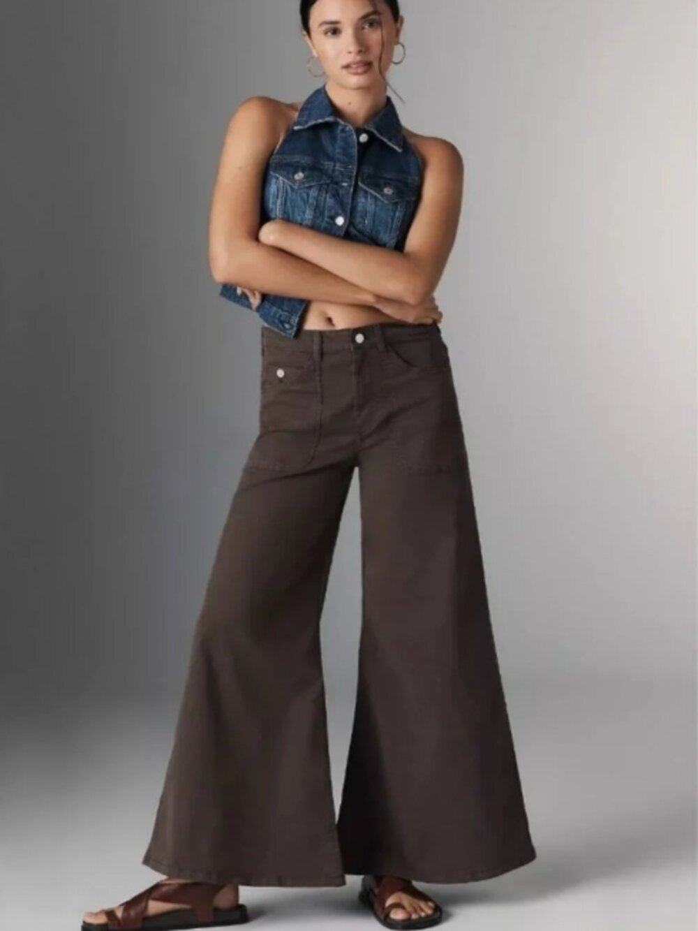 NWT Anthropologie Pilcro High-Rise Wide-Leg Flare Pants Fudge Mocha